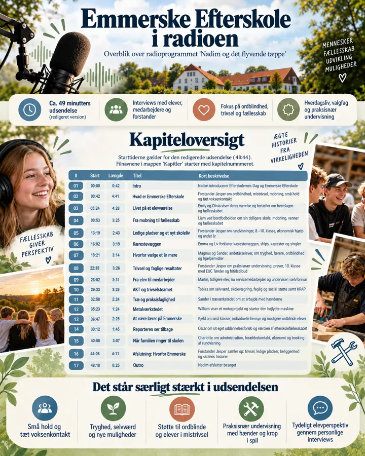 Infografik: Emmerske Efterskole i radioen – kapiteloversigt